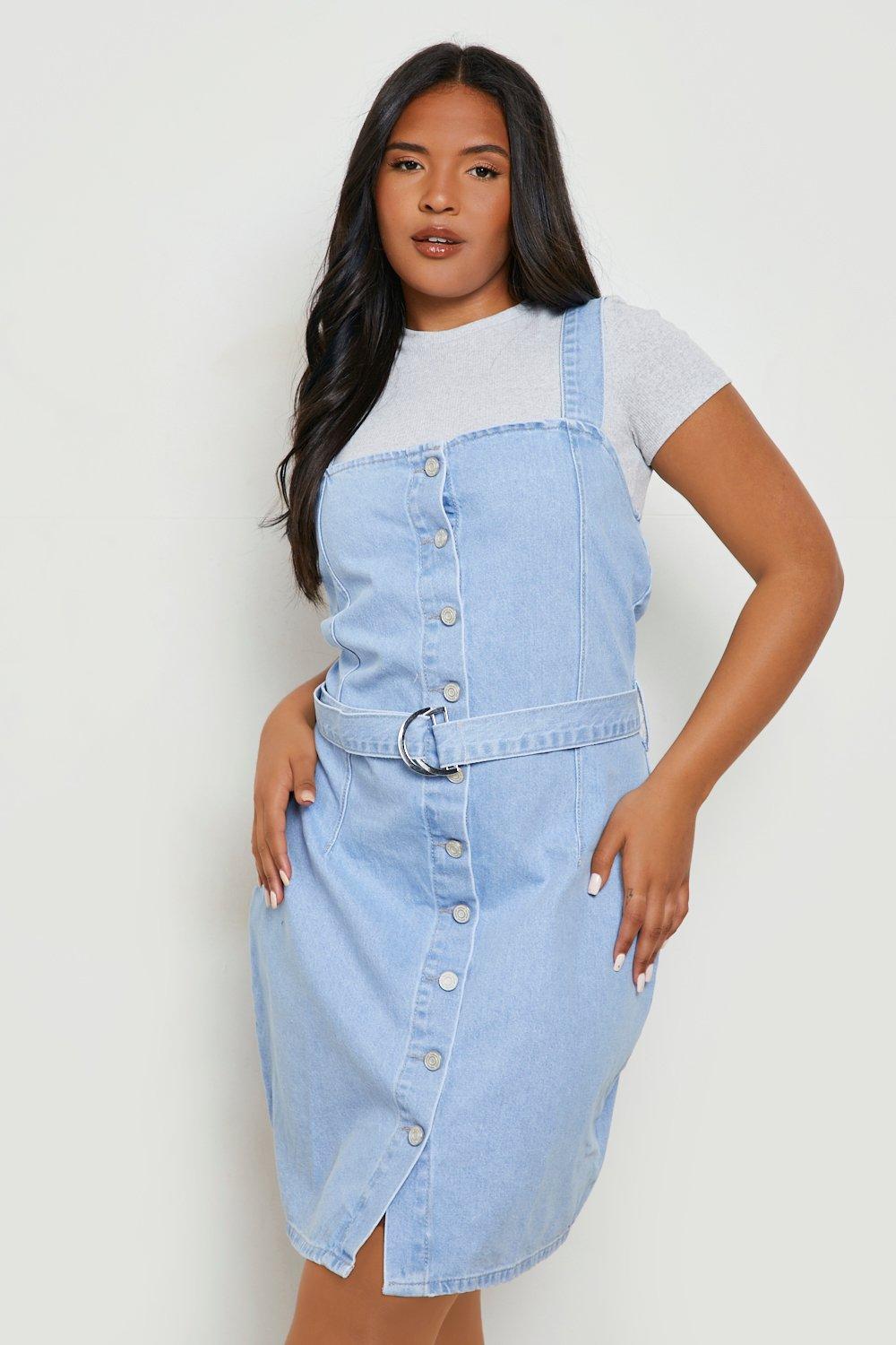 Blue jean jumper hot sale dress plus size